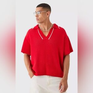 REGULAR FIT V NECK KNITTED POLO WITH TIPPING